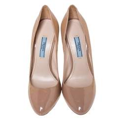 Pre Owned Prada Beige Patent Leather Pumps Size 36.5