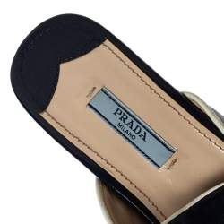 Pre Owned Prada Navy Blue Saffiano Patent  Leather Wedge Slide Sandal Size 38