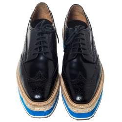 Pre Owned Prada Black Brogue Leather Derby Espadrille Sneakers Size 40