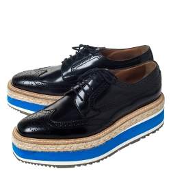 Pre Owned Prada Black Brogue Leather Derby Espadrille Sneakers Size 40