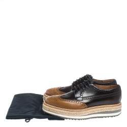 Pre Owned Prada Brown Brogue Leather Derby Espadrille Sneakers Size 39
