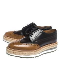 Pre Owned Prada Brown Brogue Leather Derby Espadrille Sneakers Size 39