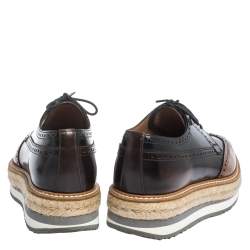 Pre Owned Prada Brown Brogue Leather Derby Espadrille Sneakers Size 39