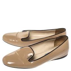 Pre Owned Prada Beige Patent Leather Smoking Slipper Flats Size 37