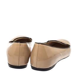 Pre Owned Prada Beige Patent Leather Smoking Slipper Flats Size 37