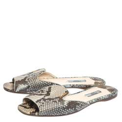 Pre Owned Prada Beige/Brown Python Leather Flat Slides Size 39