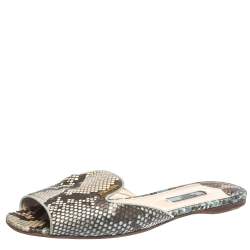 Pre Owned Prada Beige/Brown Python Leather Flat Slides Size 39