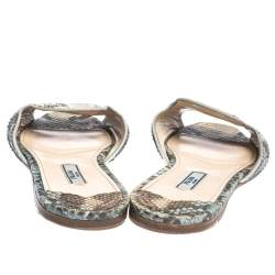 Pre Owned Prada Beige/Brown Python Leather Flat Slides Size 39