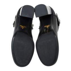 Pre Owned Prada Black Leather Buckle Detail Block Heel Ankle Boots Size 35.5