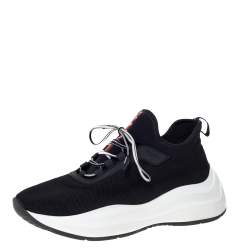 Pre Owned Prada Black Mesh America's Cup Lace Up Sneakers Size 39.5