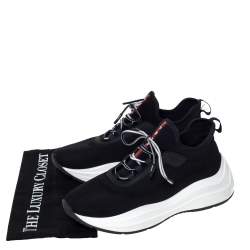 Pre Owned Prada Black Mesh America's Cup Lace Up Sneakers Size 39.5