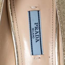 Pre Owned Prada Metallic Gold Glitter Peep Toe Platform Pumps Size 37.5