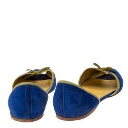 Pre Owned Prada Blue/Green Suede Peep Toe D'orsay Flats Size 41