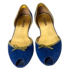 Pre Owned Prada Blue/Green Suede Peep Toe D'orsay Flats Size 41