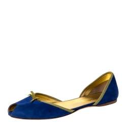 Pre Owned Prada Blue/Green Suede Peep Toe D'orsay Flats Size 41