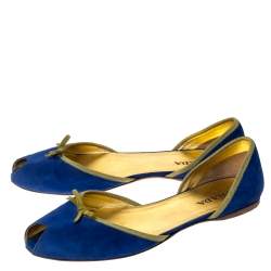 Pre Owned Prada Blue/Green Suede Peep Toe D'orsay Flats Size 41