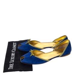 Pre Owned Prada Blue/Green Suede Peep Toe D'orsay Flats Size 41