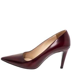 Pre Owned Prada Burgundy Leather Pointed Toe Pumps Size 37