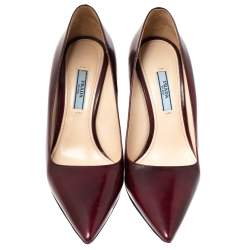 Pre Owned Prada Burgundy Leather Pointed Toe Pumps Size 37