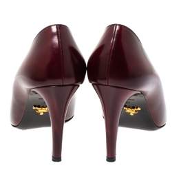 Pre Owned Prada Burgundy Leather Pointed Toe Pumps Size 37