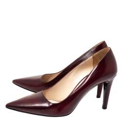 Pre Owned Prada Burgundy Leather Pointed Toe Pumps Size 37