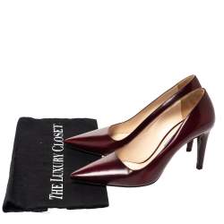 Pre Owned Prada Burgundy Leather Pointed Toe Pumps Size 37