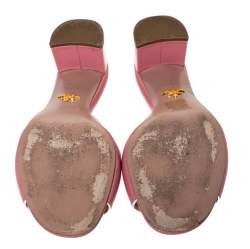 Pre Owned Prada Pink Patent Leather Flower Crystal Embellished Slide Sandals Size 39.5