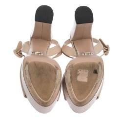 Prada Beige Patent Leather Ankle Strap Block Heel Platform Sandals Size 38