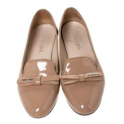 Pre Owned Prada Nude Patent Leather Smoking Slippers Flats Size 36            