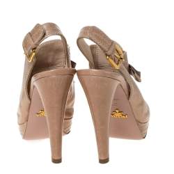 Pre Owned Prada Beige Leather Lace Up Detail Platform Slingback Sandals Size 37.5