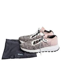 Pre Owned Prada Pink/Black Knit Fabric Prax 01 Knit Sneakers Size 37.5