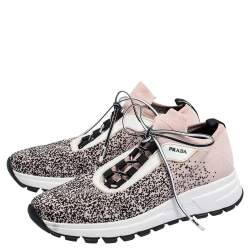 Pre Owned Prada Pink/Black Knit Fabric Prax 01 Knit Sneakers Size 37.5