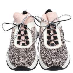 Pre Owned Prada Pink/Black Knit Fabric Prax 01 Knit Sneakers Size 37.5