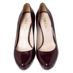 Pre Owned Prada Burgundy Patent Leather Platform Pumps Size 40