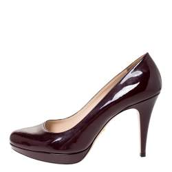 Pre Owned Prada Burgundy Patent Leather Platform Pumps Size 40