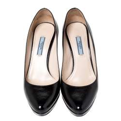 Pre Owned Prada Black Saffiano Leather Platform Pumps Size 38.5
