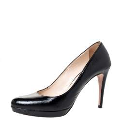 Pre Owned Prada Black Saffiano Leather Platform Pumps Size 38.5