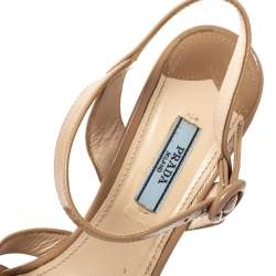 Prada Beige Patent Leather Open Toe Ankle Strap Platform Sandals Size 39