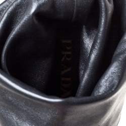 Pre Owned Prada Black Leather Fold Over Ankle Booties Size 37.5