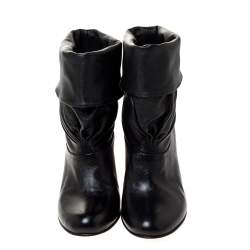 Pre Owned Prada Black Leather Fold Over Ankle Booties Size 37.5