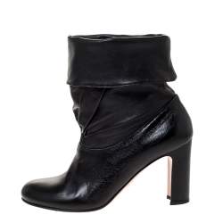Pre Owned Prada Black Leather Fold Over Ankle Booties Size 37.5