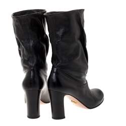 Pre Owned Prada Black Leather Fold Over Ankle Booties Size 37.5