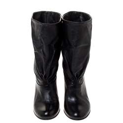 Pre Owned Prada Black Leather Fold Over Ankle Booties Size 37.5