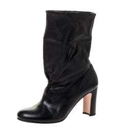 Pre Owned Prada Black Leather Fold Over Ankle Booties Size 37.5