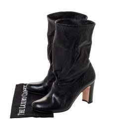 Pre Owned Prada Black Leather Fold Over Ankle Booties Size 37.5