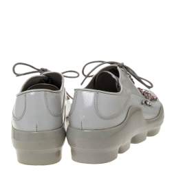 Pre Owned Prada White Crystal Embellished Leather Lace Up Sneakers Size 37.5