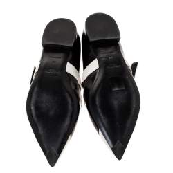 Pre Owned Prada Black/White Leather Cap Toe Mary Jane Pointed Toe Flats Size 38