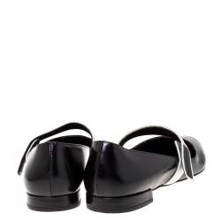 Pre Owned Prada Black/White Leather Cap Toe Mary Jane Pointed Toe Flats Size 38