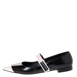 Pre Owned Prada Black/White Leather Cap Toe Mary Jane Pointed Toe Flats Size 38