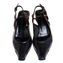 Pre Owned Prada Tricolor Perforated Leather Square Toe Slingback Sandals Size 36
